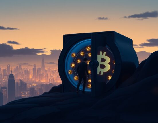 A Ghibli-style illustration of a digital Bitcoin vault breach, symbolizing the $28.8M cryptocurrency hack.