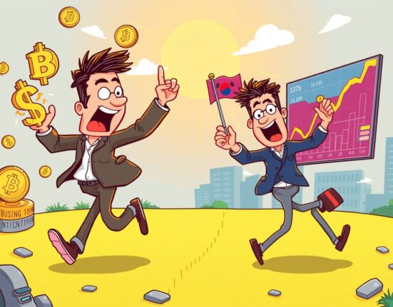 South Korean retail investors transitioning from cryptocurrency to stock market trading in vibrant illustration