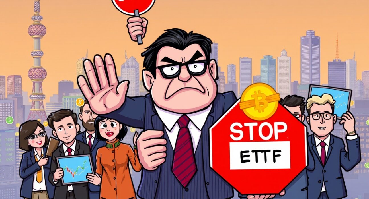 A regulatory body intervenes to halt South Korean spot crypto ETF trading, impacting brokerages and investors.