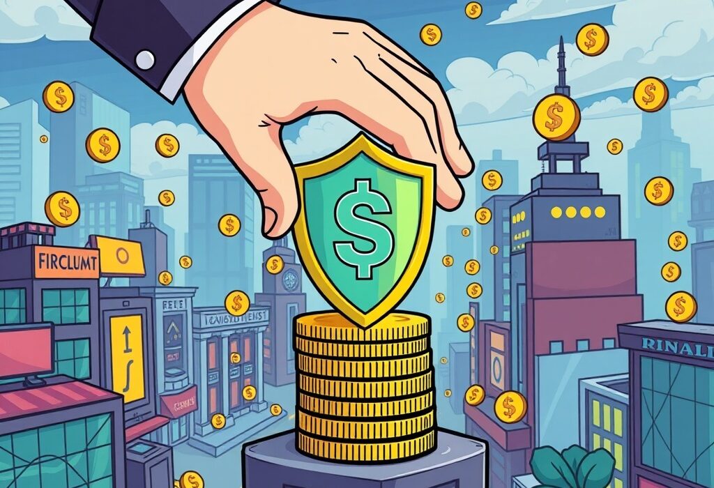 An illustration showing a protective shield covering stablecoins, symbolizing the impact of the new South Korean stablecoin bill on market stability.