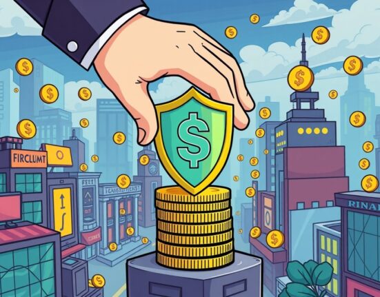 An illustration showing a protective shield covering stablecoins, symbolizing the impact of the new South Korean stablecoin bill on market stability.