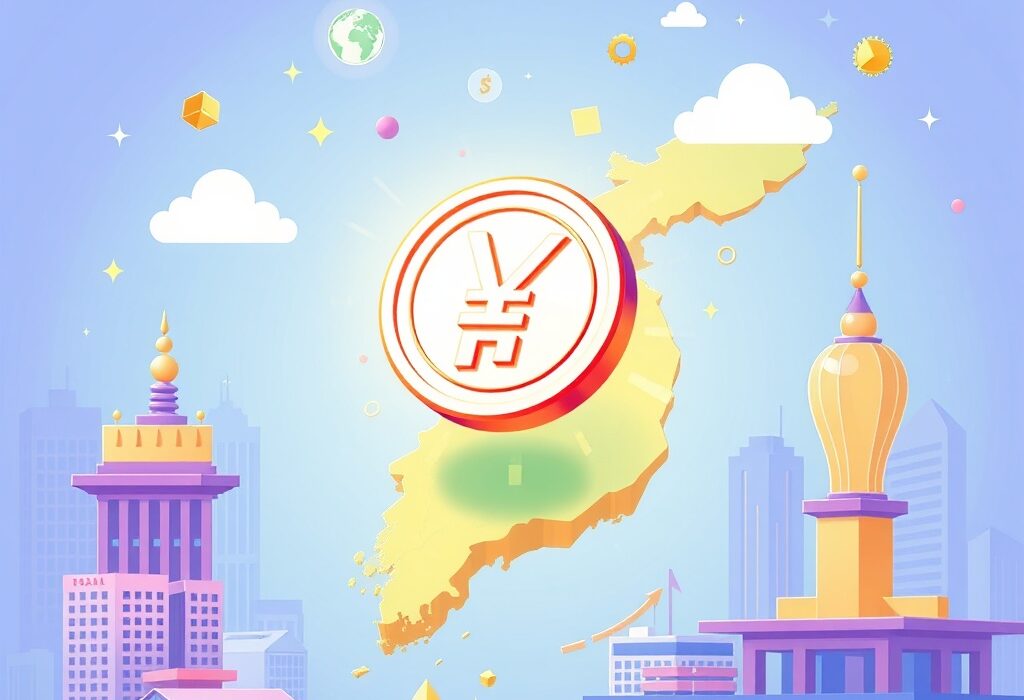 A cartoon illustration showing a South Korean stablecoin concept, symbolizing Kaia's innovative step into digital finance.