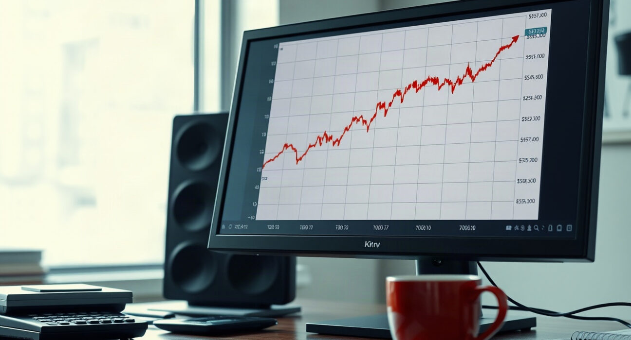 Analyst monitoring USD/KRW exchange rate chart on computer screen
