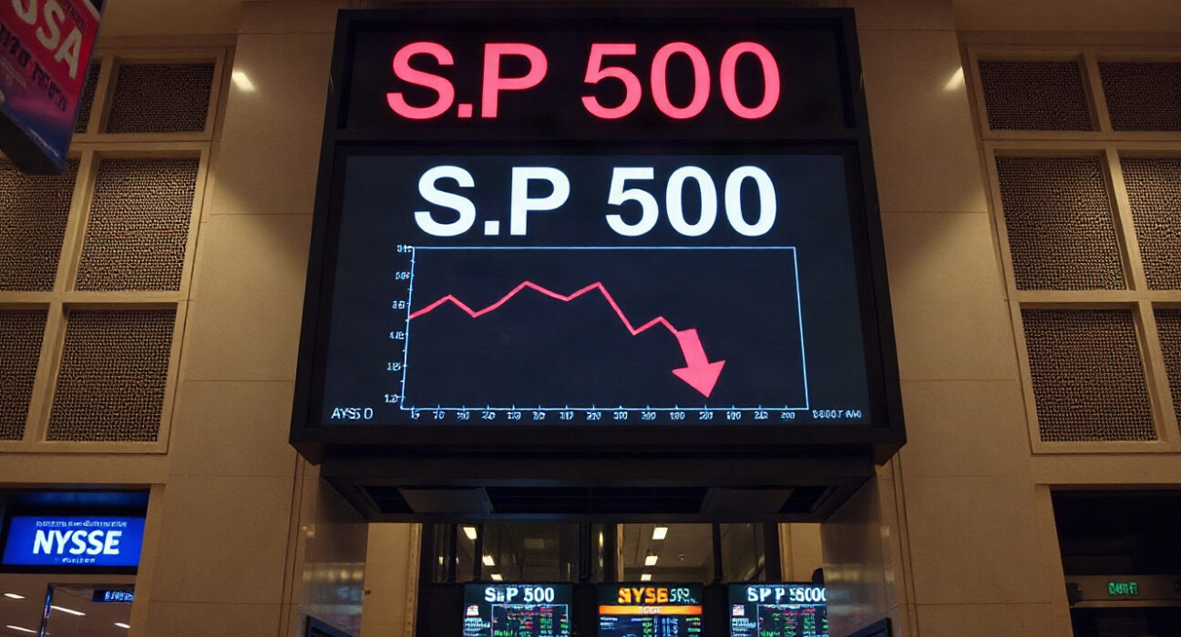 S&P 500 index chart showing downward trend in a trading environment