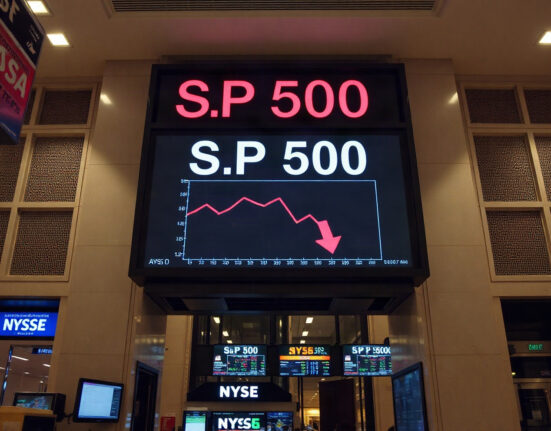 S&P 500 index chart showing downward trend in a trading environment