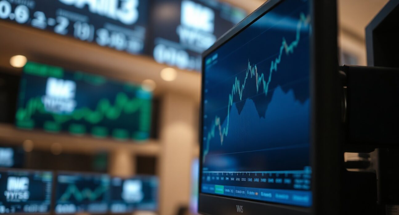 S&P 500 index chart showing an upward trend on a trading screen