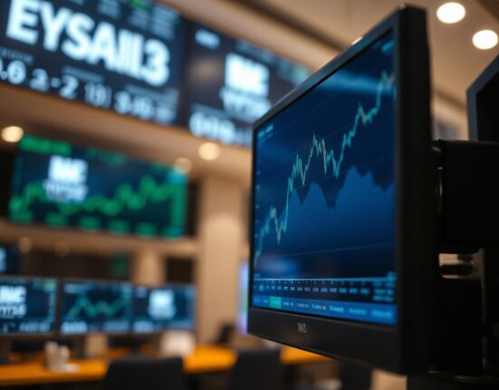 S&P 500 index chart showing an upward trend on a trading screen
