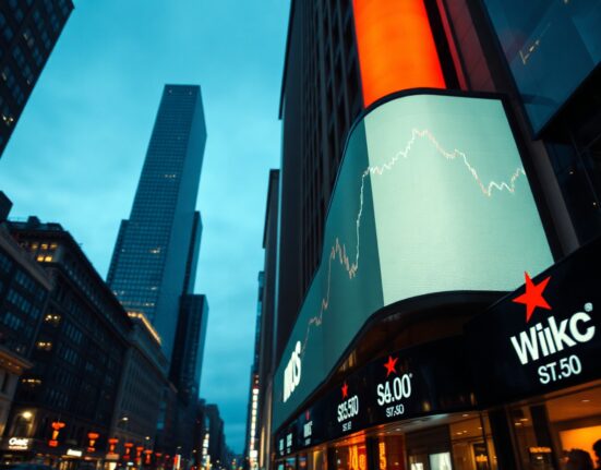Close-up of an S&P 500 index chart on a financial display board, showing sideways movement