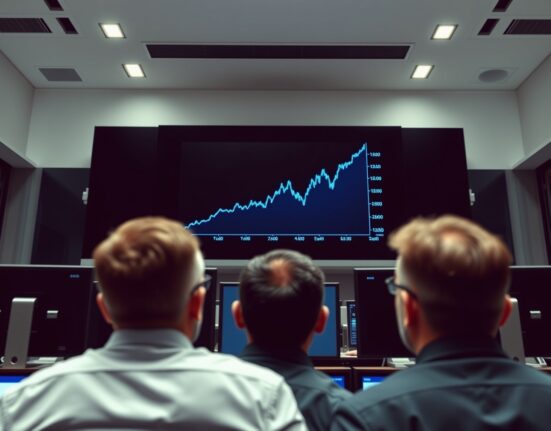S&P 500 index graph trending upward on a trading floor screen, symbolizing the current market rally.