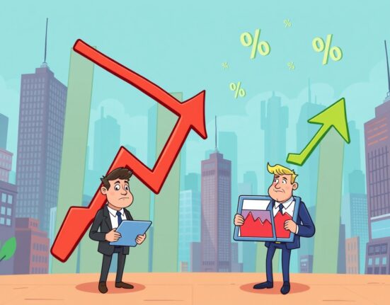 S&P 500 and Nasdaq fall depicted through dramatic cartoon stock charts showing sharp decline trends