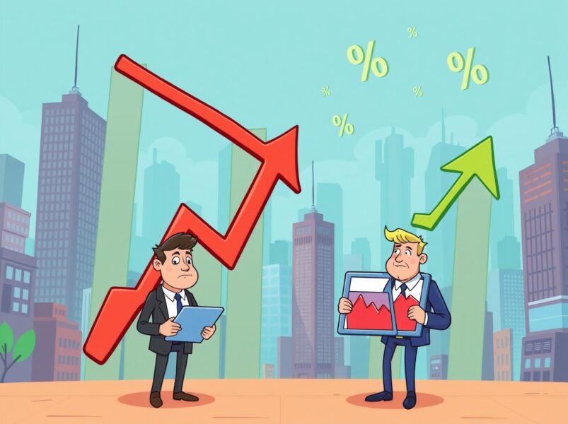 S&P 500 and Nasdaq fall depicted through dramatic cartoon stock charts showing sharp decline trends