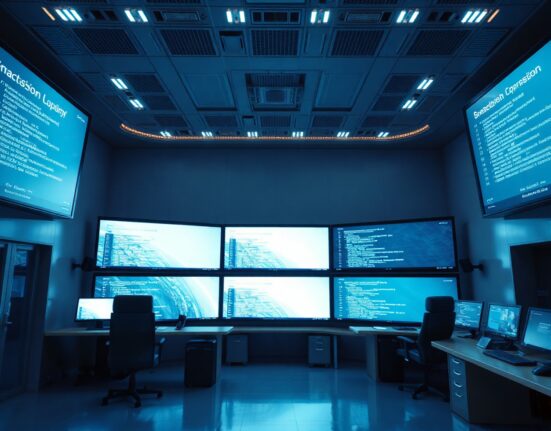 SpaceX mission control room with AI coding interfaces on large screens representing the merger with Anysphere.