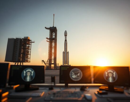 SpaceX rocket on launch pad at dawn, symbolizing the company's steady Bitcoin investment strategy.