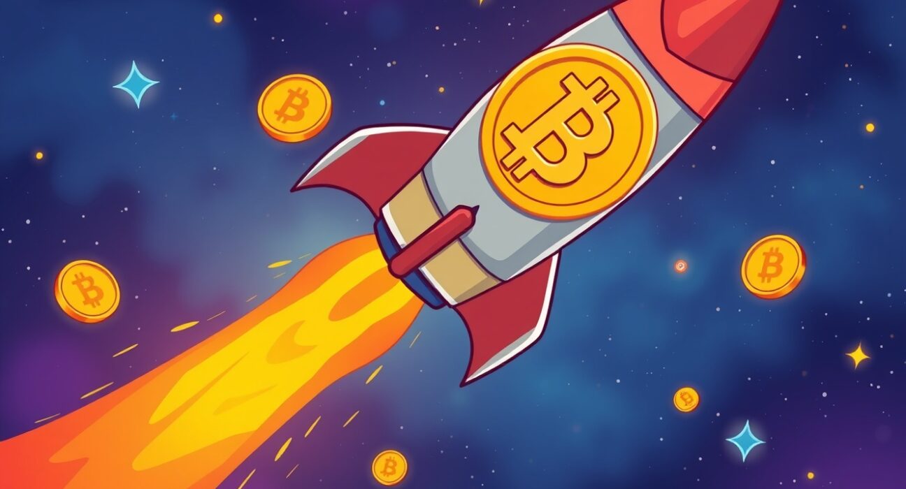 SpaceX Bitcoin rocket carrying cryptocurrency through digital space