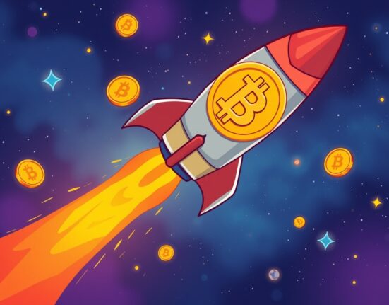 SpaceX Bitcoin rocket carrying cryptocurrency through digital space