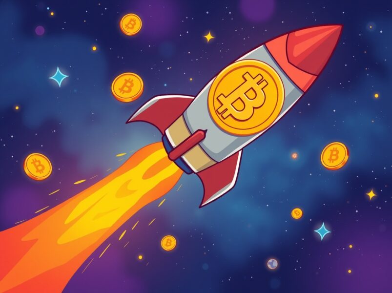 SpaceX Bitcoin rocket carrying cryptocurrency through digital space