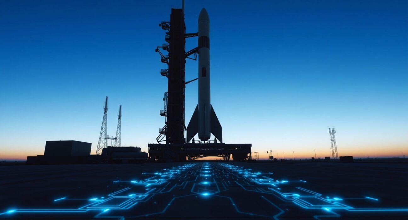 SpaceX rocket launch symbolizes the company's IPO and its significant Bitcoin holdings for cryptocurrency markets.