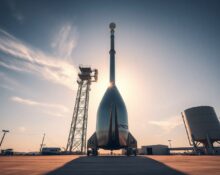 SpaceX rocket on launch pad at dawn, representing the upcoming IPO and complex SPV structures.