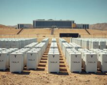 Tesla Megapack battery units at a data center site