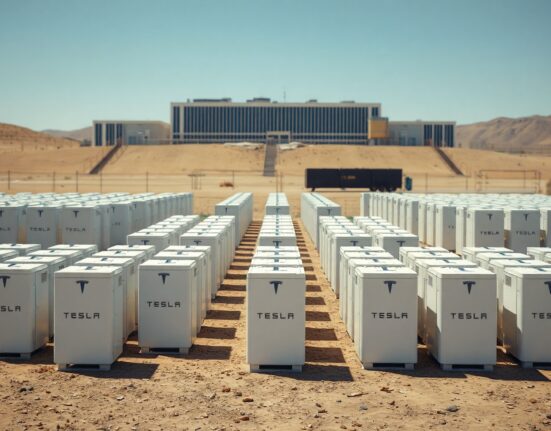Tesla Megapack battery units at a data center site