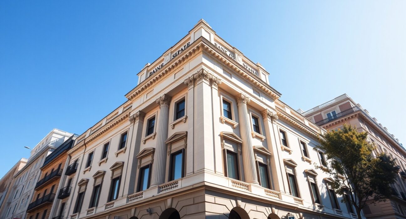 Bank of Spain building in Madrid on a sunny day