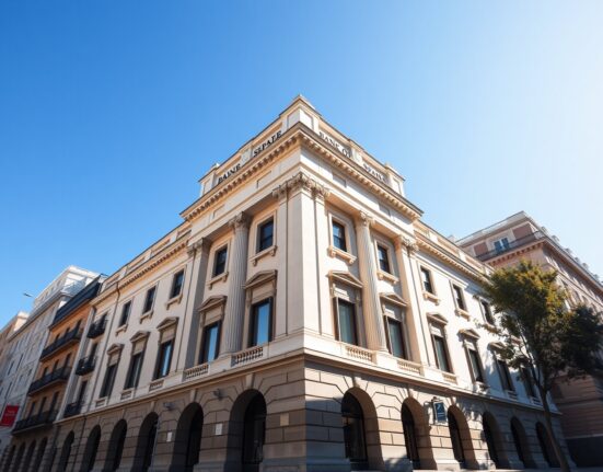 Bank of Spain building in Madrid on a sunny day