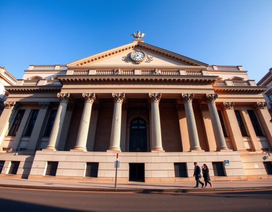 Bank of Spain headquarters in Madrid on a sunny day, representing Spanish Treasury bond auctions.