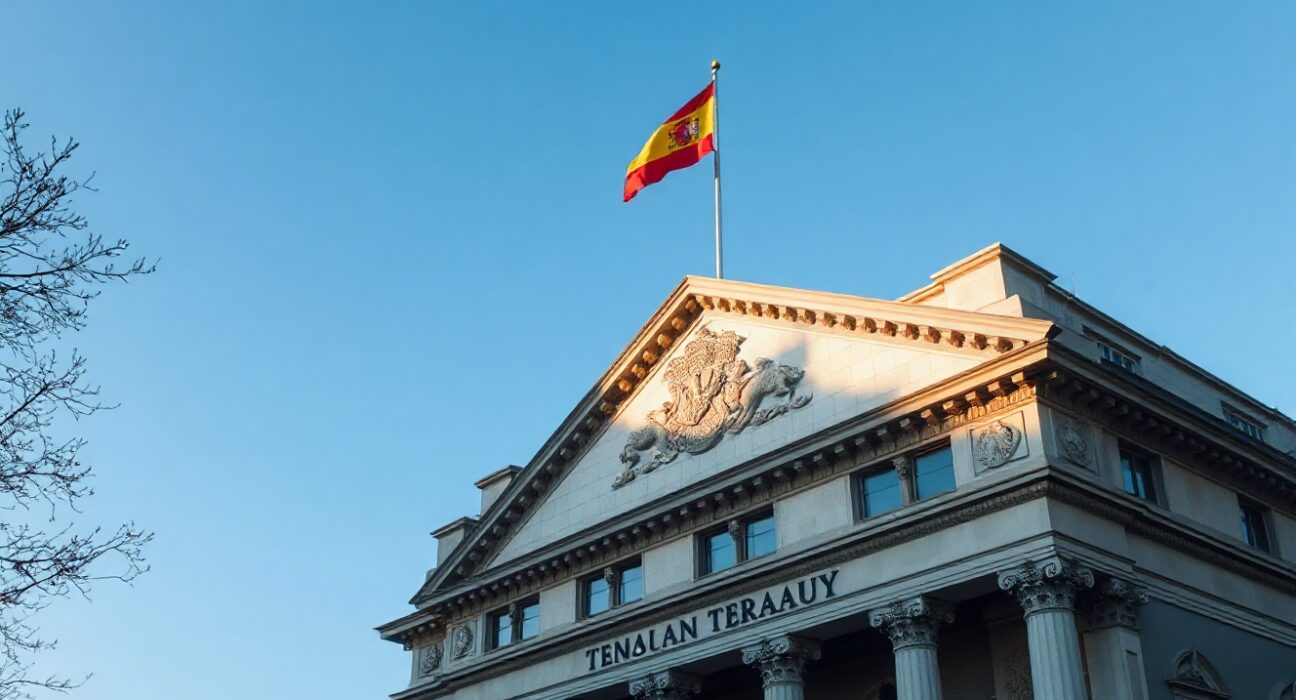 Spanish Treasury building in Madrid, symbolizing government debt auctions.