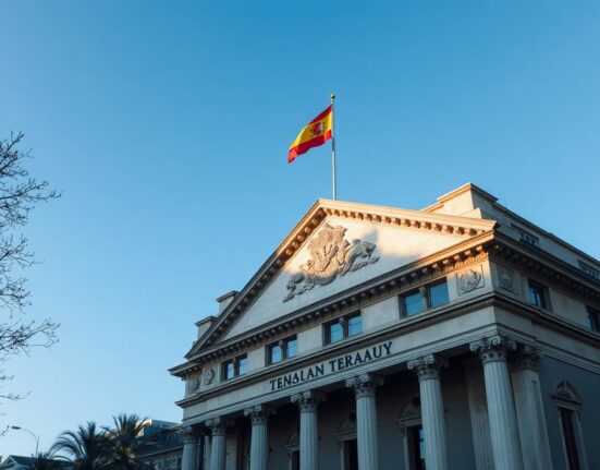 Spanish Treasury building in Madrid, symbolizing government debt auctions.