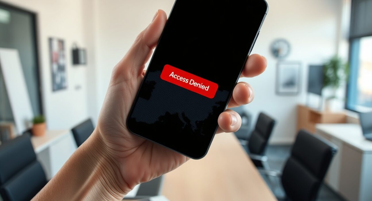 Smartphone displaying a blocked access message in Spain, representing the government's ban on Polymarket and Kalshi.