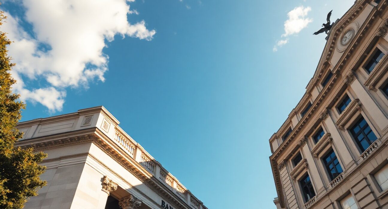 Bank of Spain headquarters in Madrid on a sunny day