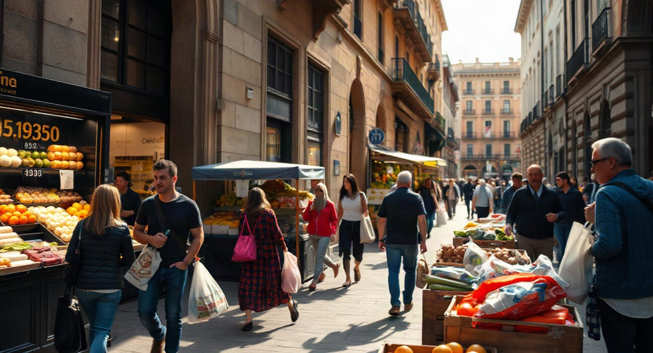 Shoppers at a market in Spain as inflation rises to 4.3% in August.
