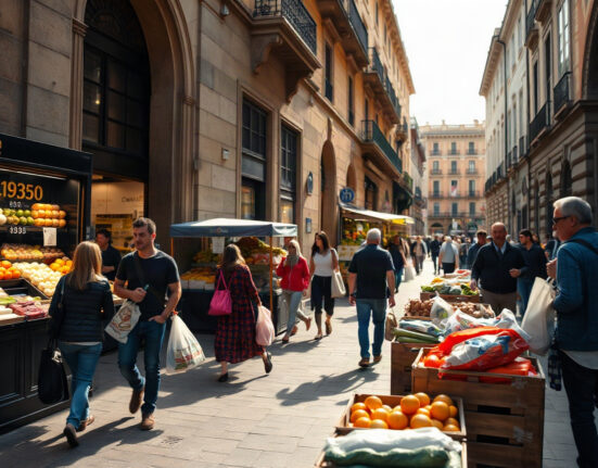Shoppers at a market in Spain as inflation rises to 4.3% in August.