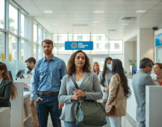 People inside a Spanish employment office, reflecting labor market activity