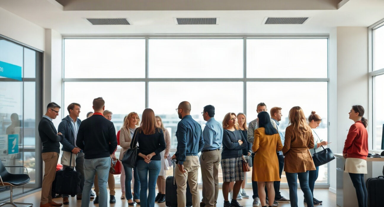 People at a Spanish employment office, reflecting labor market activity