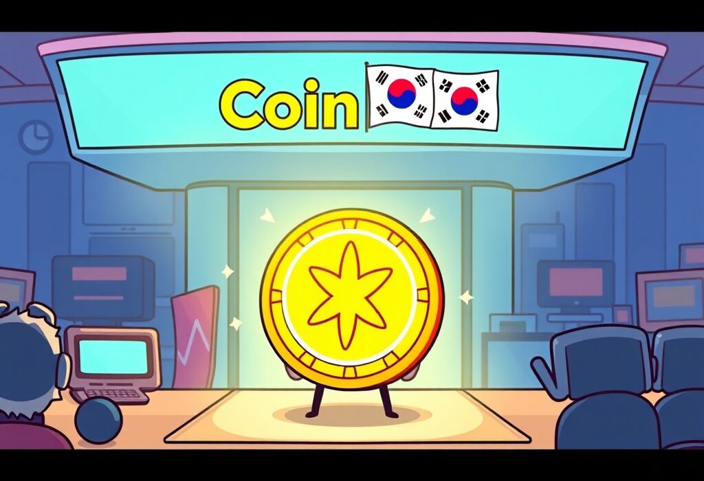 Cartoon depicting the exciting Spark (SPK) listing on Coinone, symbolizing new trading opportunities for investors in the Korean market.