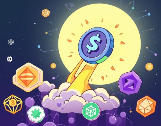 A cartoon illustration of the SPON token launching, symbolizing its entry into the crypto market for decentralized AI and Web3.