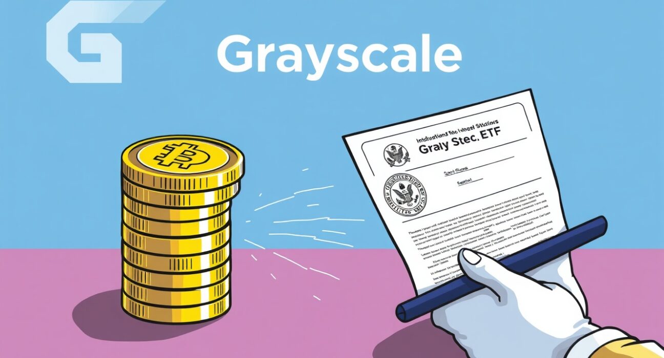 Cartoon showing a stack of Bitcoin Cash and Litecoin coins turning into ETF certificates, symbolizing the potential for a spot Bitcoin Cash ETF to revolutionize crypto investing.