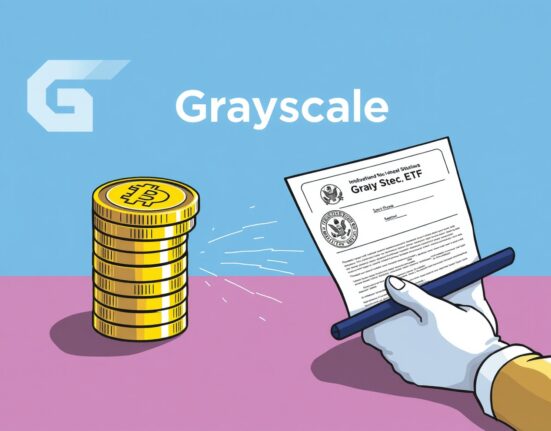 Cartoon showing a stack of Bitcoin Cash and Litecoin coins turning into ETF certificates, symbolizing the potential for a spot Bitcoin Cash ETF to revolutionize crypto investing.