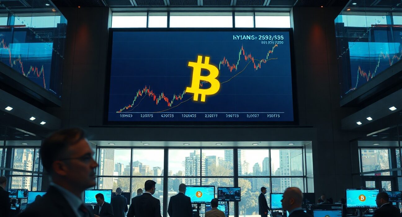 Bitcoin price chart on a trading screen with an upward trend, representing ETF inflows.