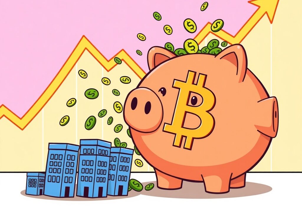 A cartoon image illustrating significant financial inflows into Spot Bitcoin ETFs, signaling renewed investor confidence.