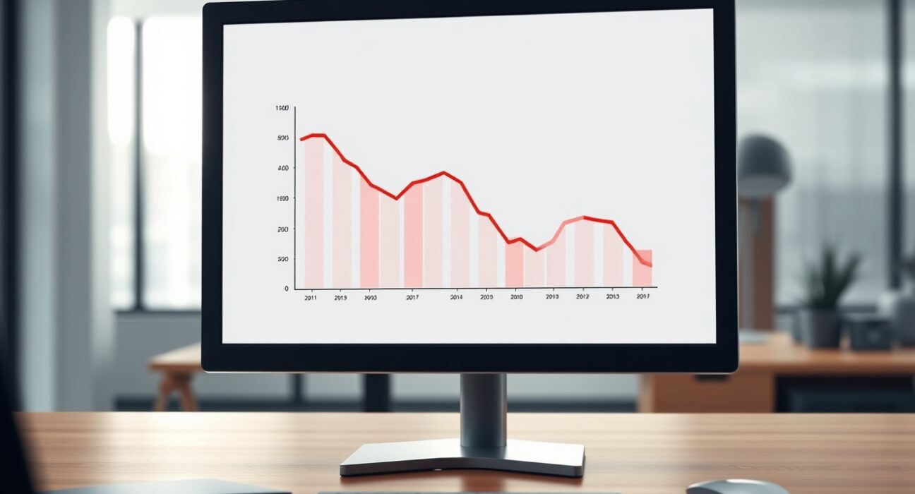 Spot Bitcoin ETF outflows shown on a financial trading desk monitor with a downward-trending graph.