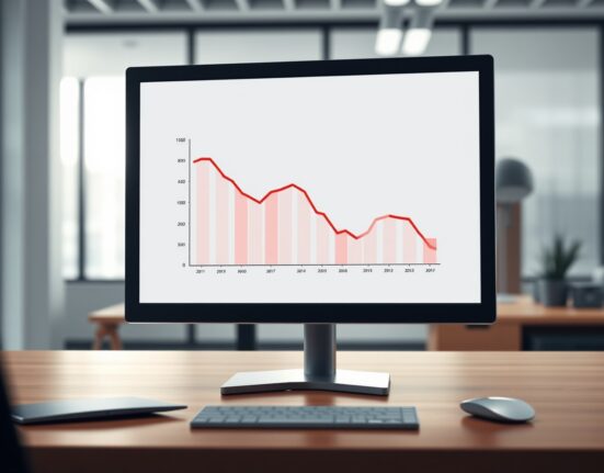 Spot Bitcoin ETF outflows shown on a financial trading desk monitor with a downward-trending graph.