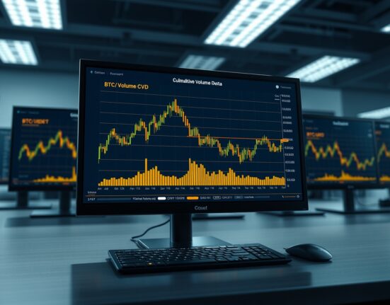 Spot CVD chart for BTC/USDT trading pair showing volume heatmap and cumulative volume delta indicator on April 27.