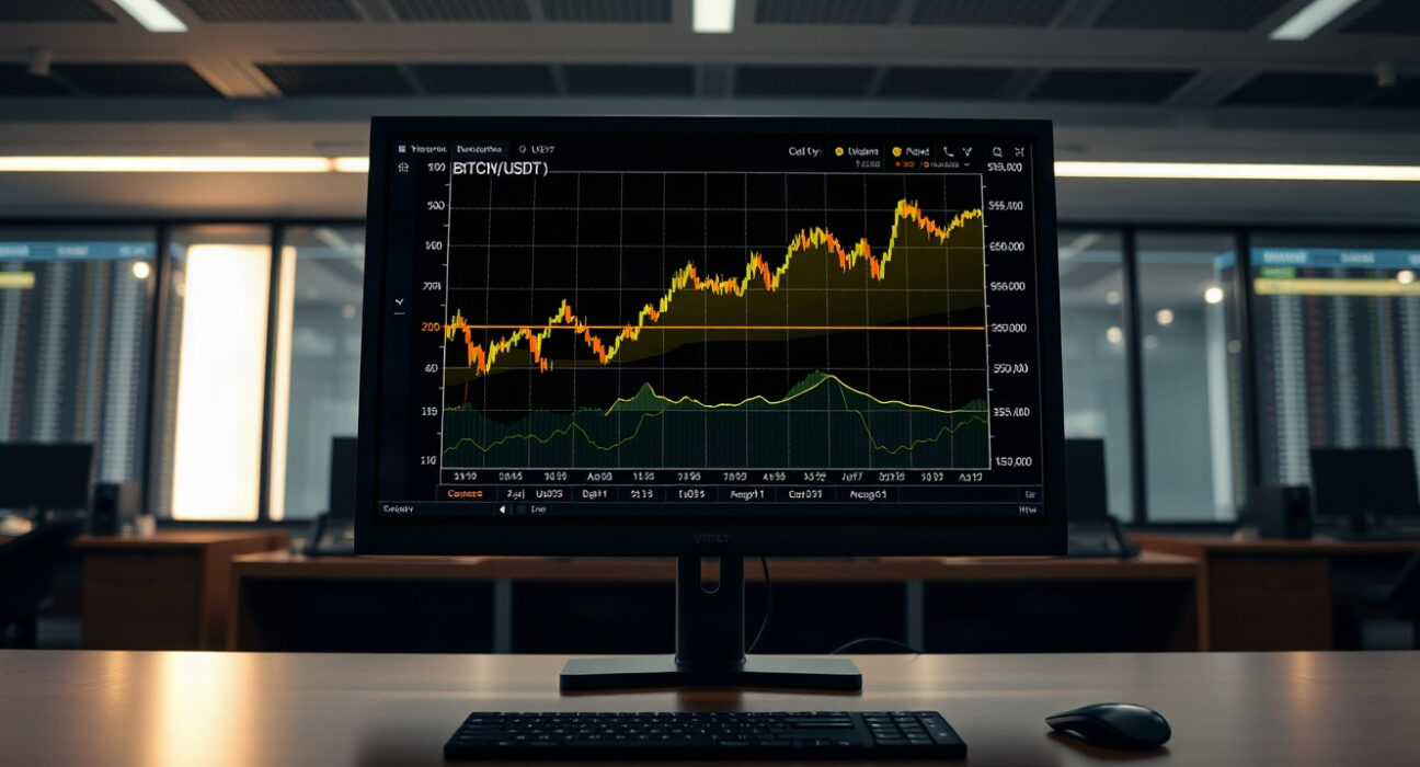 Trading screen showing BTC/USDT spot CVD chart with volume heatmap and cumulative volume delta