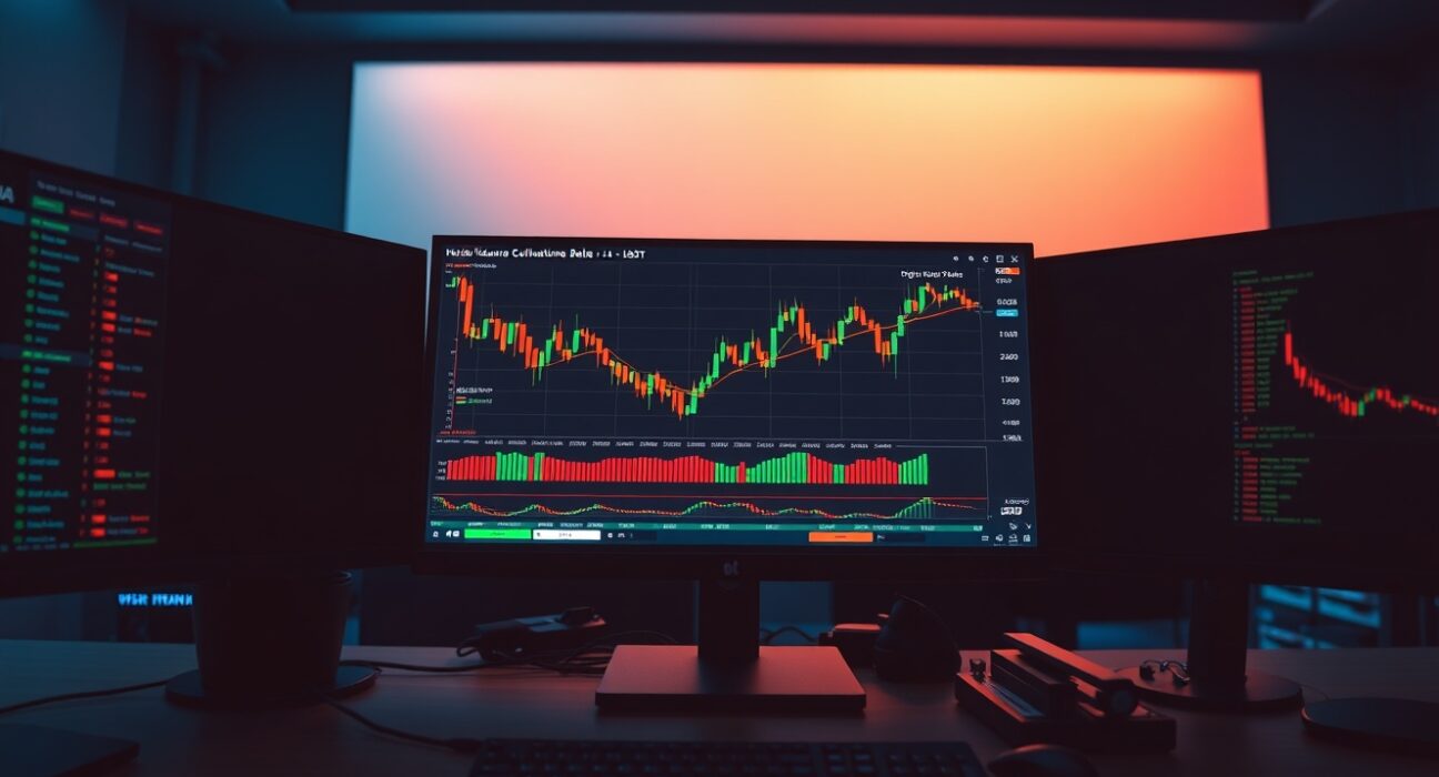 A professional trading desk monitor displaying a BTC/USDT Spot CVD chart with a volume heatmap and cumulative volume delta indicator.