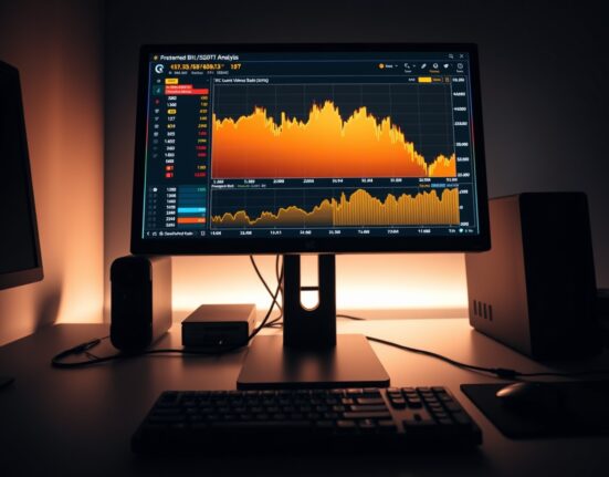 Trading monitor displaying BTC/USDT Spot CVD chart with volume heatmap and cumulative volume delta lines