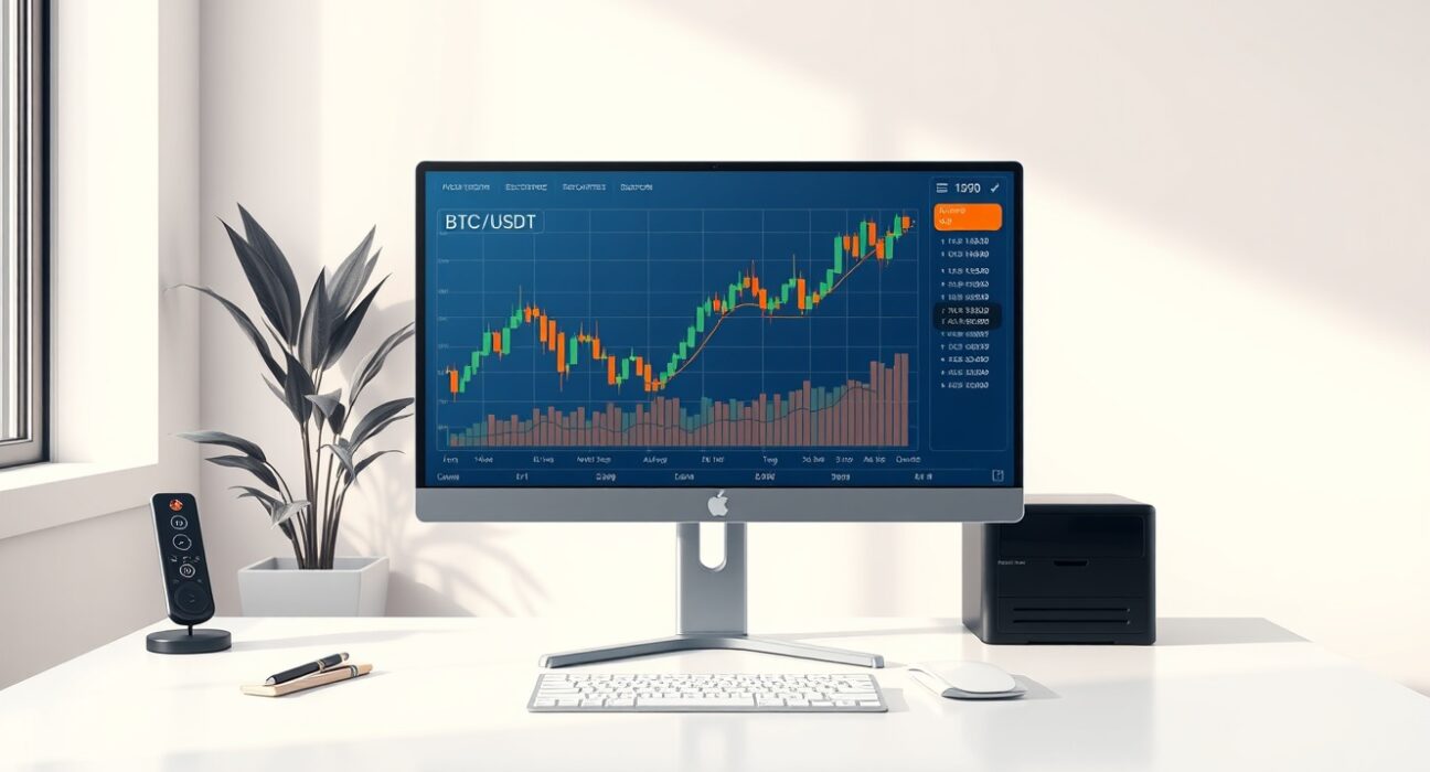 Professional trader analyzing the Spot CVD chart for Bitcoin price action and order flow on a desktop monitor.