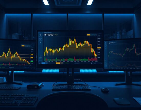 Trading monitor displaying BTC/USDT Spot CVD chart with Volume Heatmap and Cumulative Volume Delta indicator