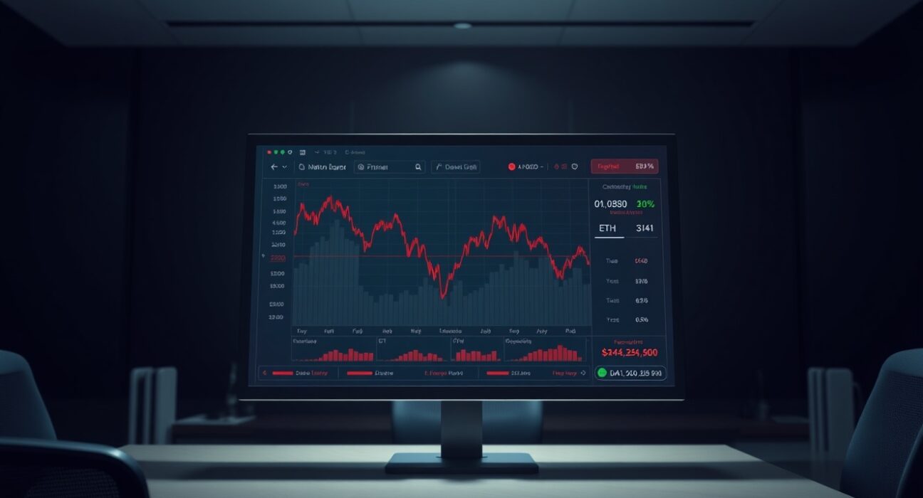 Financial dashboard showing spot Ethereum ETF outflow data and declining charts for March 2025.